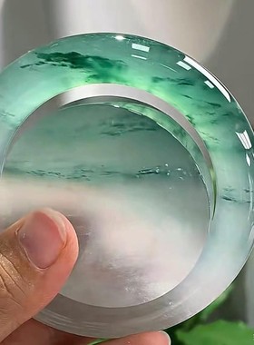 天然缅甸高冰种飘绿花翡翠手镯圆条老坑翡翠玉手镯子热卖女款