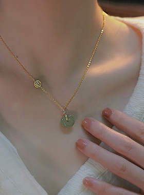 925银平安喜乐和田玉平安扣项链女福牌锁骨链百搭中国风小众