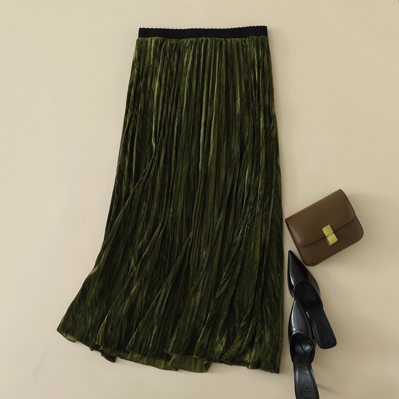 韩国绒橡筋腰半身长裙休闲款