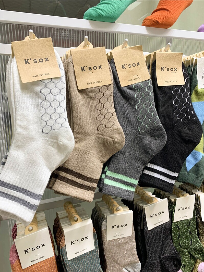 ksox韩国东大门代购毛巾底加厚地板袜条纹运动拼色中筒袜子女秋冬