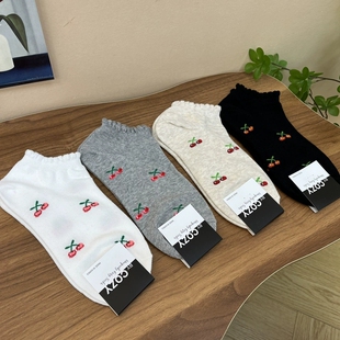 满印樱桃棉袜花边减龄短筒袜四季 韩系春夏新款 韩国进口cozy女