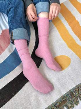 进口堆堆袜女士棉袜子东大门marca秋冬纯色小竖纹净版直板长筒袜