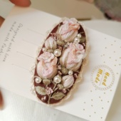 原创重工刺绣玫瑰发夹成品新中式 刺绣刘海夹边夹精致手工发饰