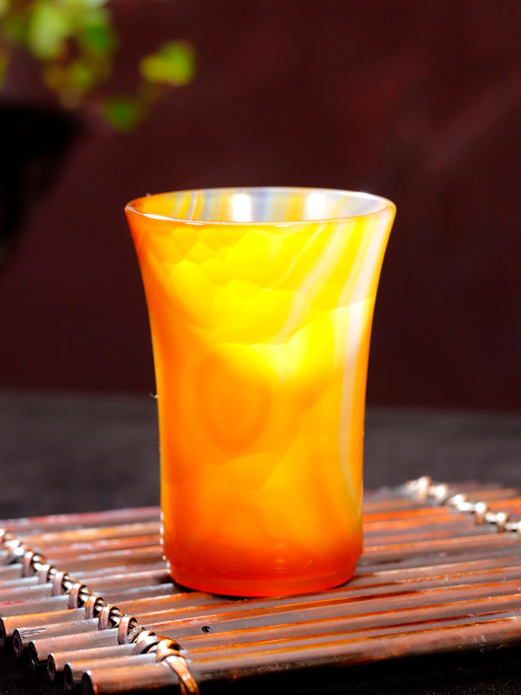 天然红料玛瑙茶杯摆件手工一体雕刻玉髓爵杯创意茶具酒杯孤品礼物