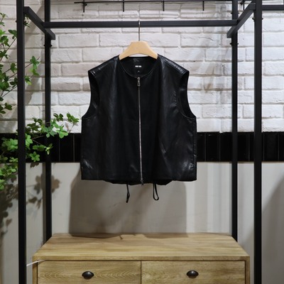 MRER莫乂义 春季新款简约百搭下摆抽绳PU马甲女R5C10324专柜正品