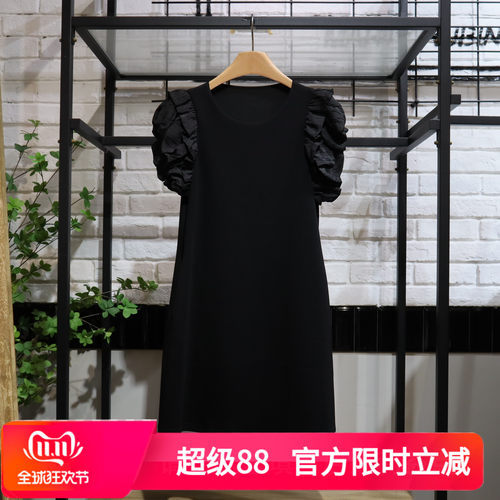 MRER莫乂义 夏季新款泡泡袖修身显瘦简约连衣裙R5B96563专柜正品