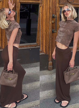 Elsa Hosk同款咖啡色包臀半身长裙半身裙女2025新款新品时尚女装