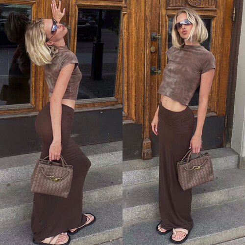Elsa Hosk同款咖啡色包臀半身长裙半身裙女2026新款新品时尚女装