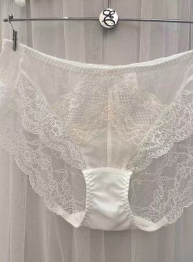 速发EBLIN白色时尚精美刺绣全蕾丝透气性感修身舒适无痕女平角裤