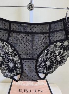 速发韩国EBLIN黑色堤岸花波点透气蕾丝超性感舒适无痕女士平角裤