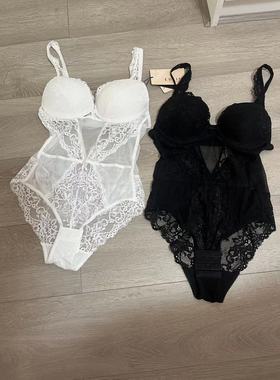 韩国EBLIN时尚黑色蕾丝诱惑聚拢性感女士塑身收腹修身魅惑连体衣