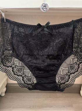 速发EBLIN黑色时尚蝴蝶结透气蕾丝高腰收腹修身舒适性感女平角裤