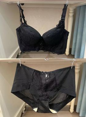 韩国EBLIN黑色高端时尚蝴蝶结精美蕾丝收副乳调整型聚拢内衣套装