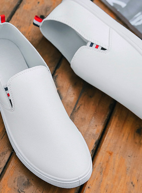 春秋季小白鞋防水男鞋韩版潮流板鞋运动休闲鞋百搭鞋一脚蹬懒人鞋