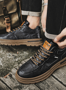 男鞋短靴子秋冬工装户外工作男士劳保潮流百搭运动休闲皮鞋登山鞋