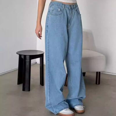 韩国东大门26春LABOR正品松紧腰宽松显瘦阔腿裤长裤直筒牛仔裤432