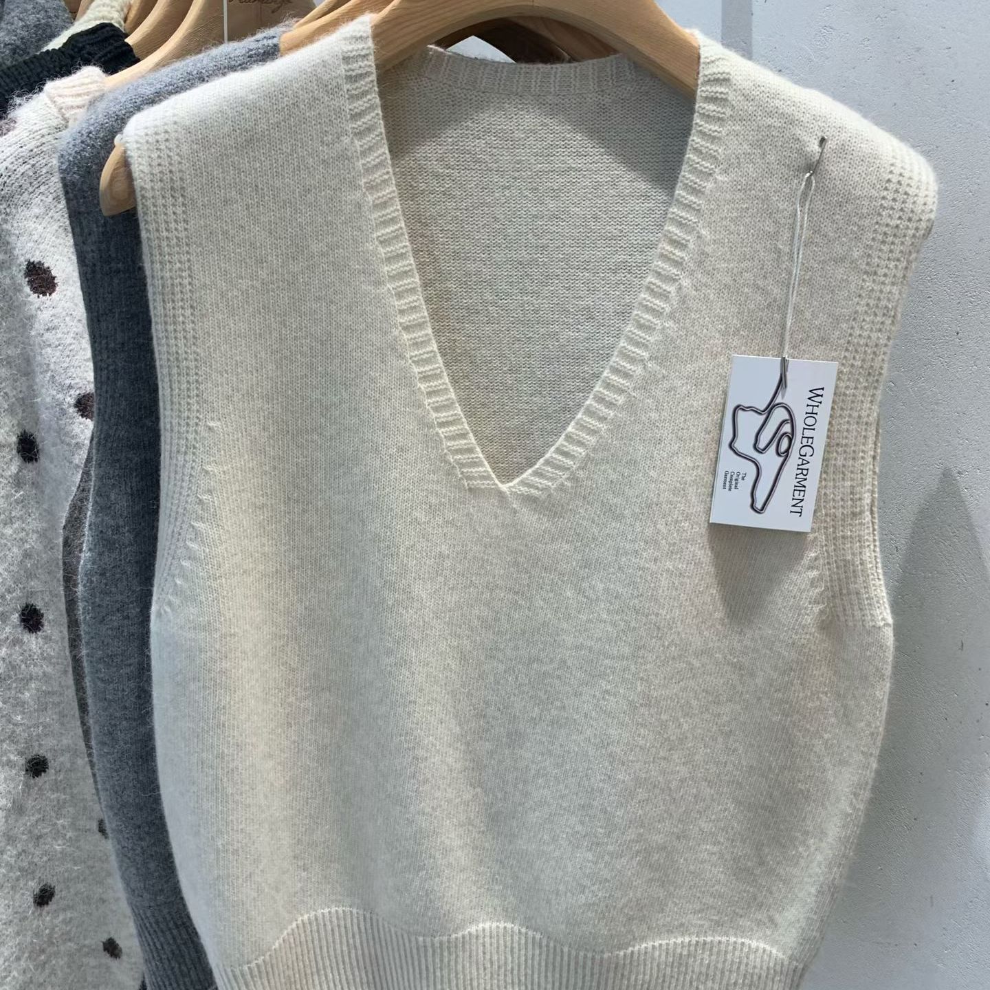 现韩国东大门秋冬flamingo正品V领套头针织马甲无袖叠穿毛衣背心