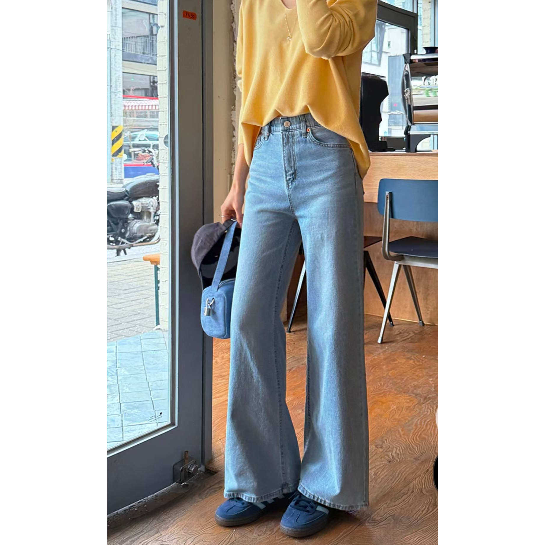 韩国东大门26春PI2正品代购高腰松紧显瘦窄版直筒裤微喇牛仔裤679