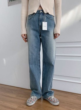 现货韩国东大门OH YEAH正品高腰显瘦直筒裤长款百搭窄版牛仔裤204