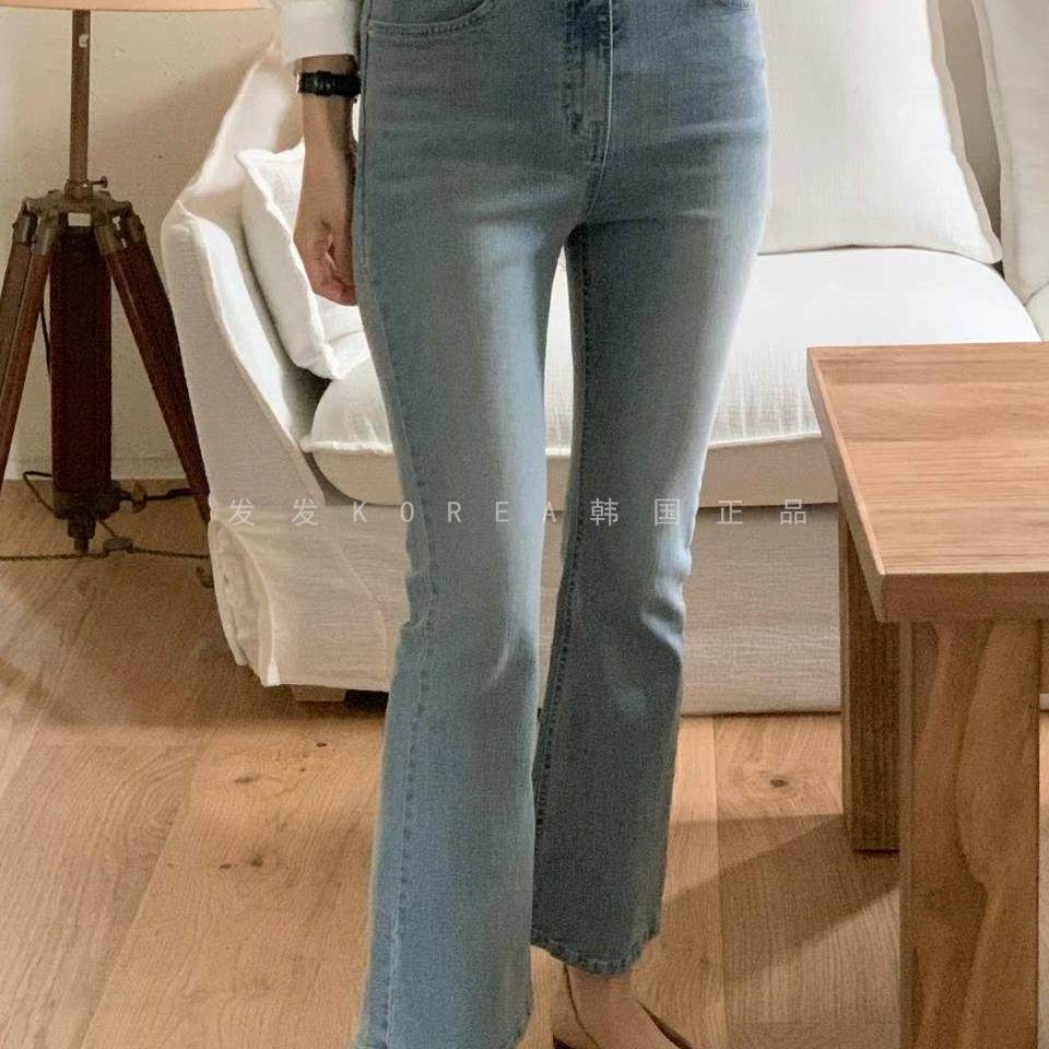 现韩国东大门25秋PI2正品松紧腰显瘦微喇裤修身提臀九分牛仔裤609
