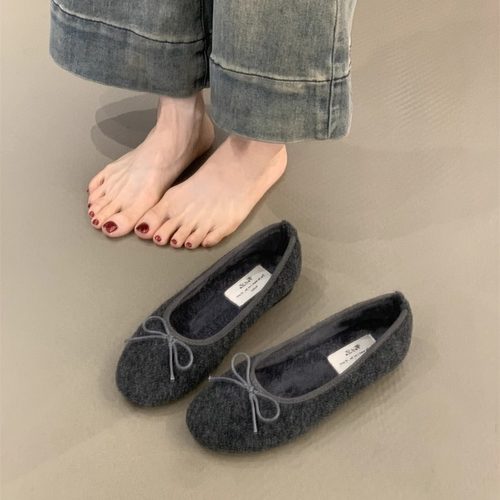 浅口软底加绒保暖芭蕾毛毛鞋棉鞋