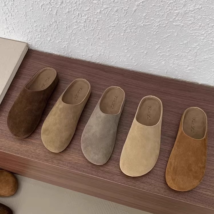 韩版懒惰风牛皮外穿穆勒鞋半拖鞋