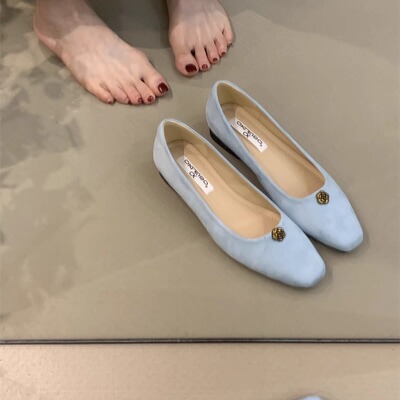 优雅山茶花方头浅口低跟通勤单鞋