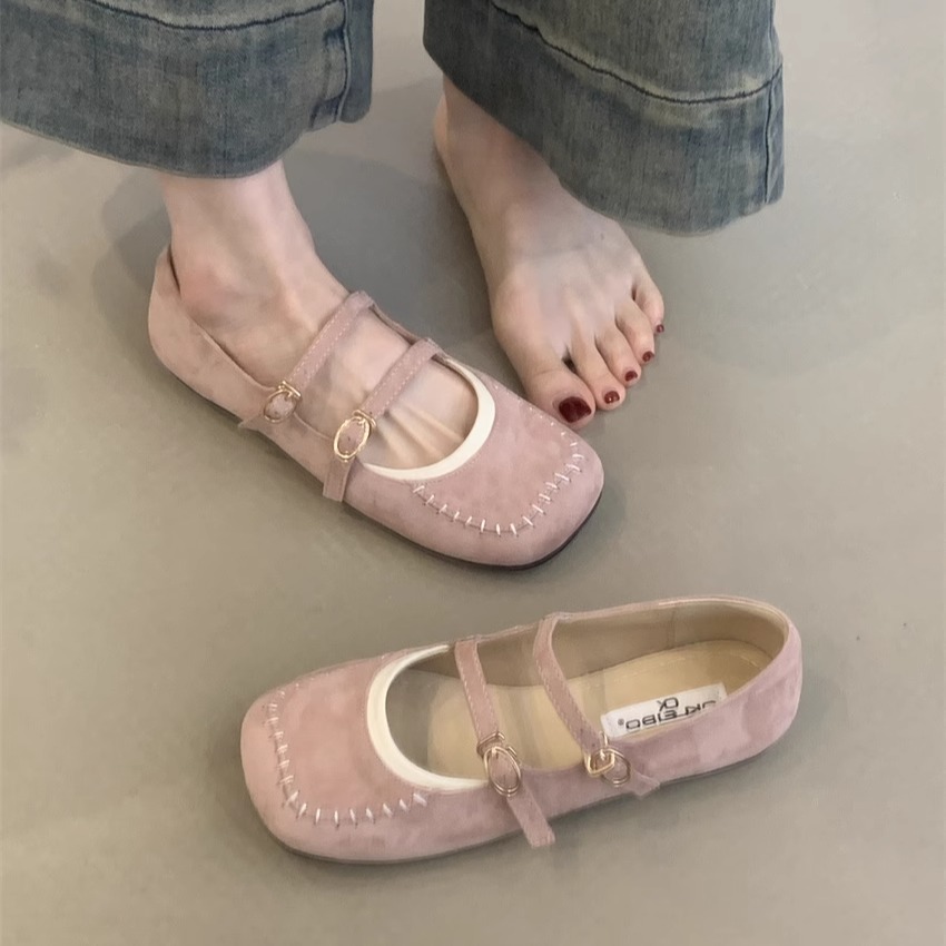 甜美少女粉配裙子浅口玛丽珍鞋