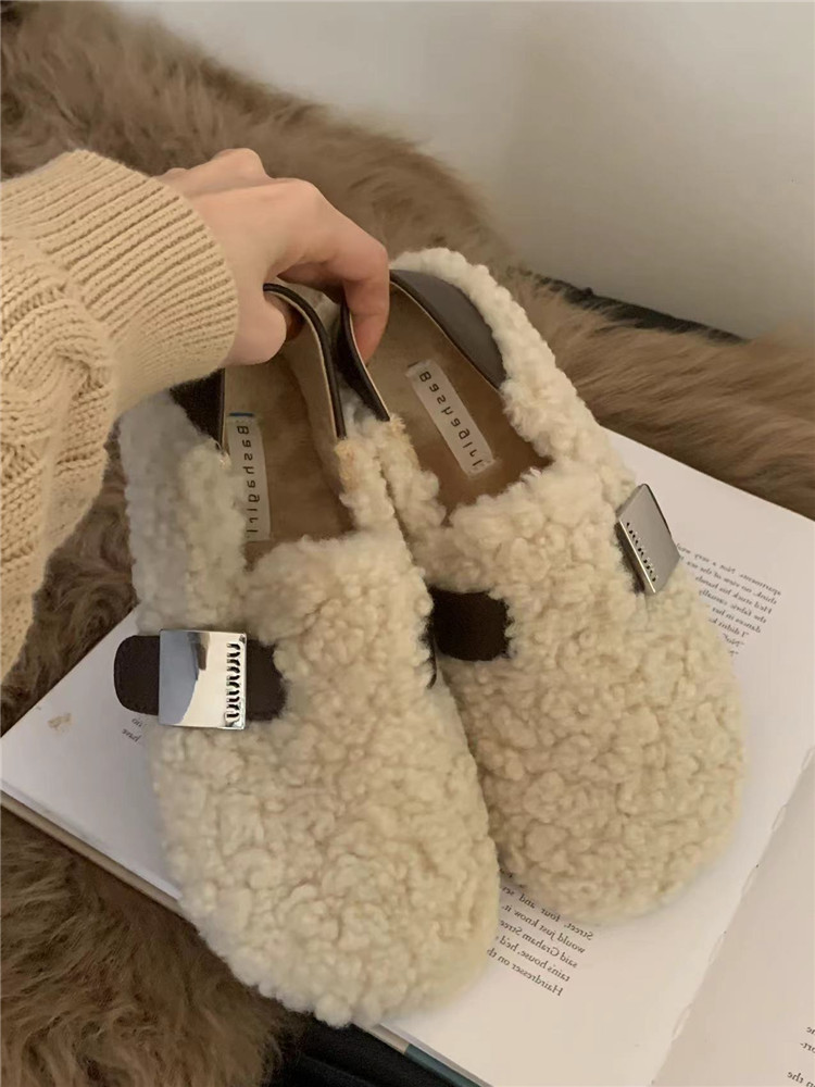 平底温柔可爱白色毛毛鞋女外穿