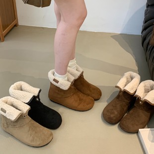 子 短靴女鞋 加绒加厚雪地靴女靴子2025年冬季 复古绒面两穿保暖棉鞋