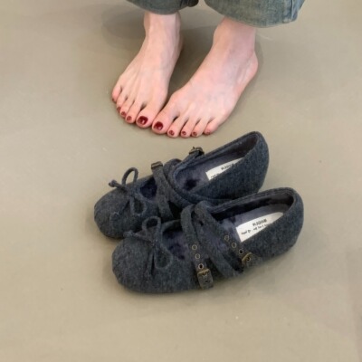 小香风灰色毛呢内增高加绒晚晚鞋