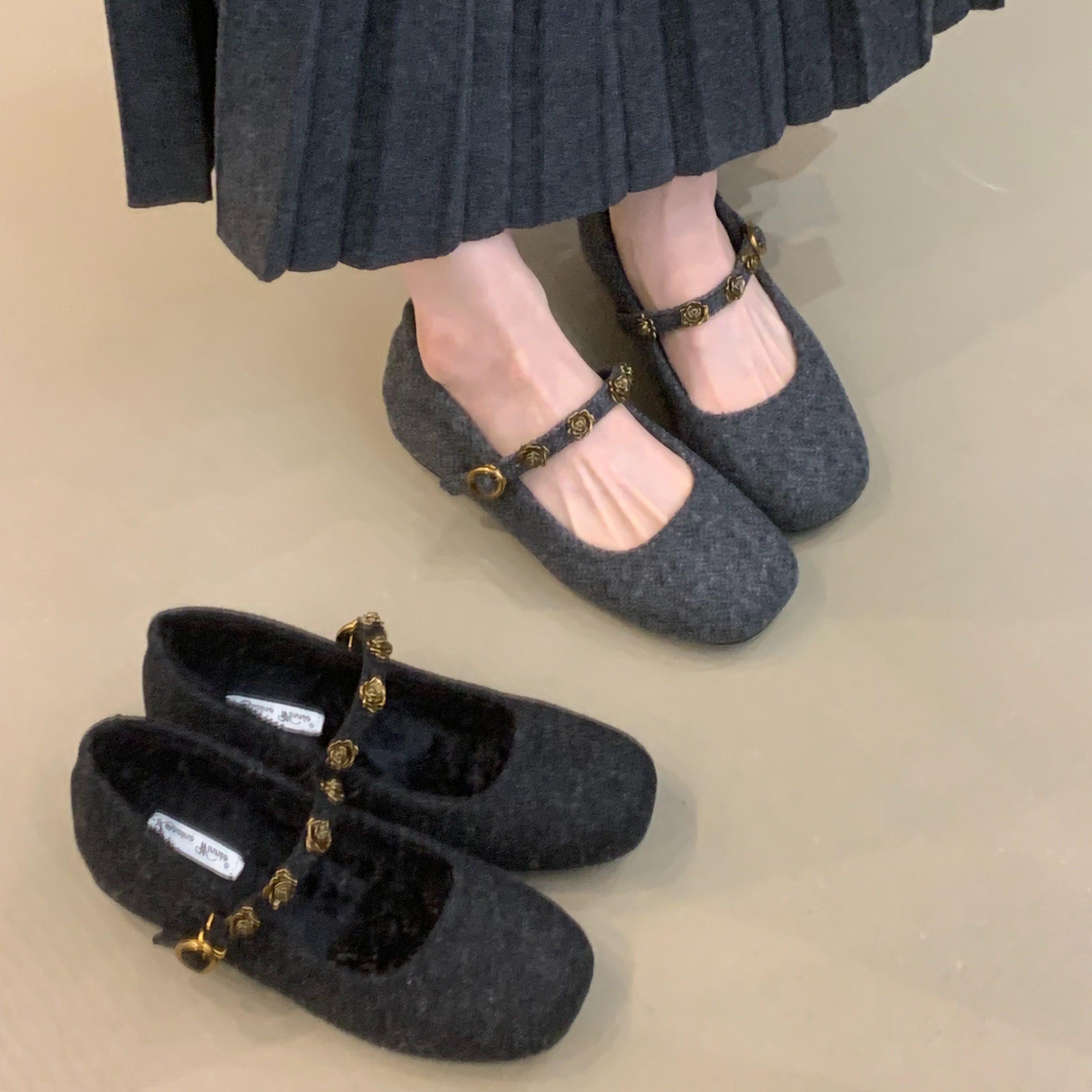 内增高灰色毛毛鞋女2025年冬季韩版温柔仙女风配裙子加绒玛丽珍鞋,女鞋,玛丽珍鞋,淘宝优惠券,粉丝福利购,淘宝优惠卷