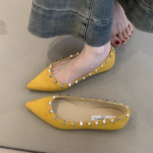 仙女绒面铆钉浅口配裙子晚晚鞋