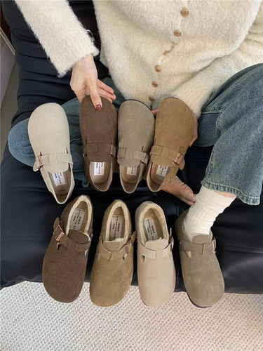 森女圆头丑萌一脚蹬全包博肯鞋