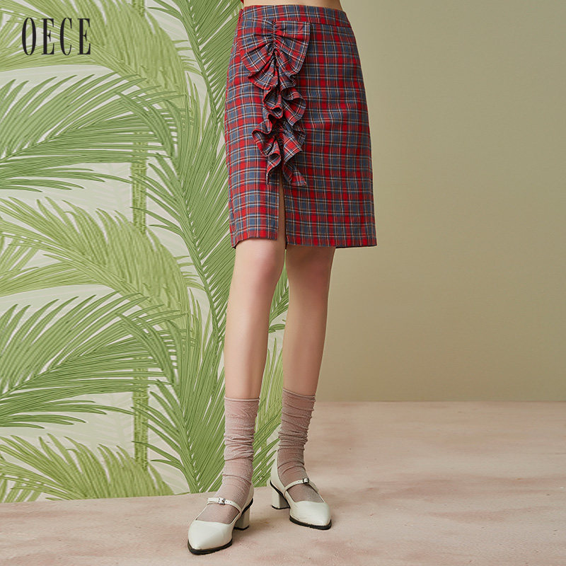 Oece2022春装新款 复古甜美荷叶边高腰包臀格纹半身裙中裙在类目 女装/女士精品, 半身裙中 - 来自Buy2taobao.com提供专业的淘宝代购服务