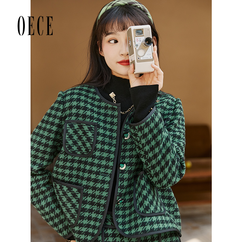 Oece复古格纹套装毛呢外套