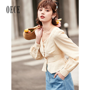 减龄短款 Oece设计感衬衫 女装 新款 上衣小个子气质衬衣 春秋季