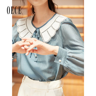 Oece2022早秋新品女装法式温柔复古上衣设计感小众衬衫气质衬衣