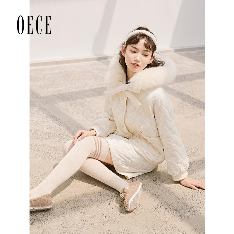 Oece冬装新款女法式甜美复古优雅高腰夹棉短裙半身裙