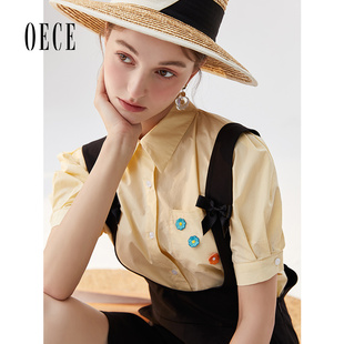 文艺清新减龄设计感短袖 Oece显白气质衬衫 女装 新款 上衣 夏装