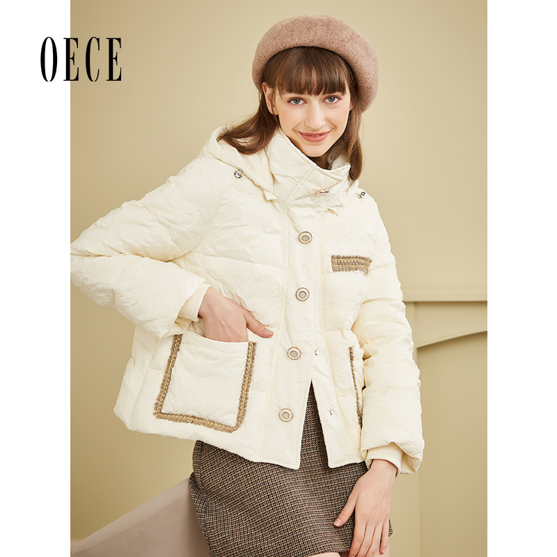 Oece稀缺法式甜美白色短款羽绒服