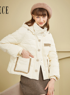 Oece冬装新款女甜心法式甜美加厚白色短款羽绒服外套