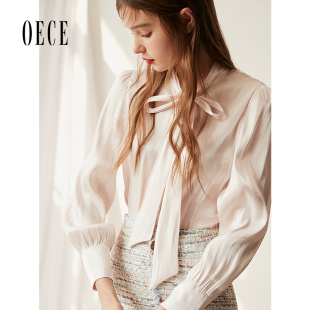 新款 衬衫 女装 甜美优雅系带领雪纺长袖 半糖女孩法式 Oece春装