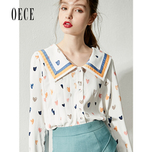 衬衣 长袖 复古港味印花雪纺衫 上衣设计感衬衫 新款 Oece2019秋装 女装