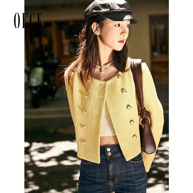 oece洋气小复古风双排扣显白外套