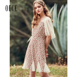 Oece夏装新款女装 法式碎花裙子复古森系春夏连衣裙