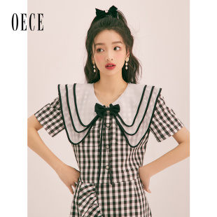 高级感格纹衬衫 女装 上衣 春夏新款 Oece减龄甜辣小衫