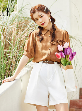 Oece夏装新款女装元气百搭裤子复古个性高腰显瘦白色短裤