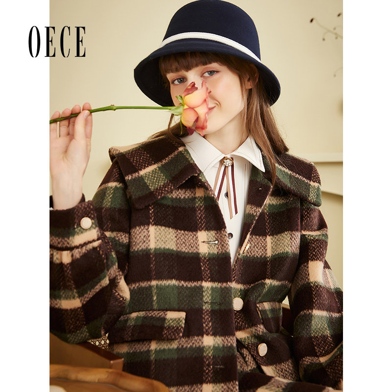 oece冬装女孩英伦毛呢大衣