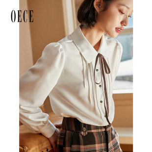 衬衫 学院风复古减龄通勤长袖 春装 女装 衬衣 新款 Oece白色长袖